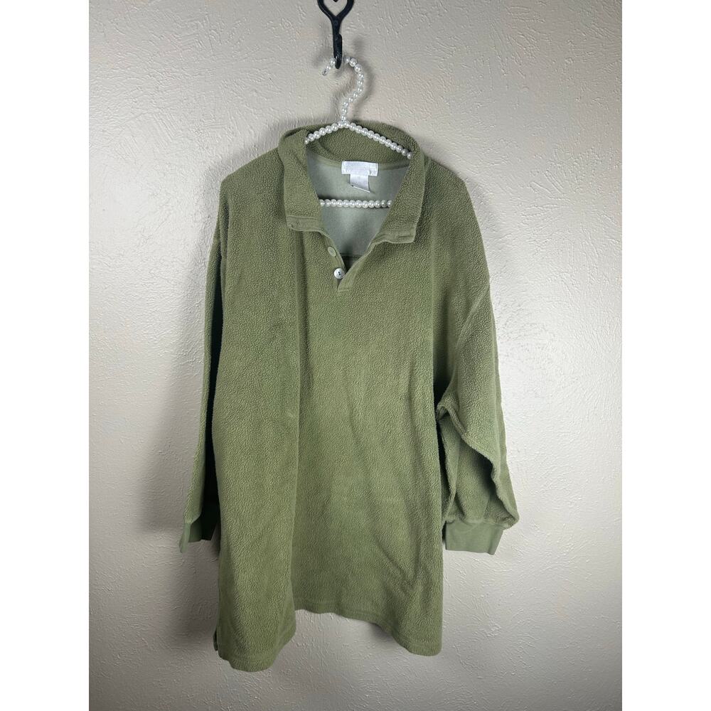 Soft Surroundings Size 1X Fleece Dress Sweatshirt Green Pullover Oversized Comfy